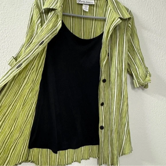 Gloria Lance Green Striped Button-Up Blouse - Picture 4 of 10